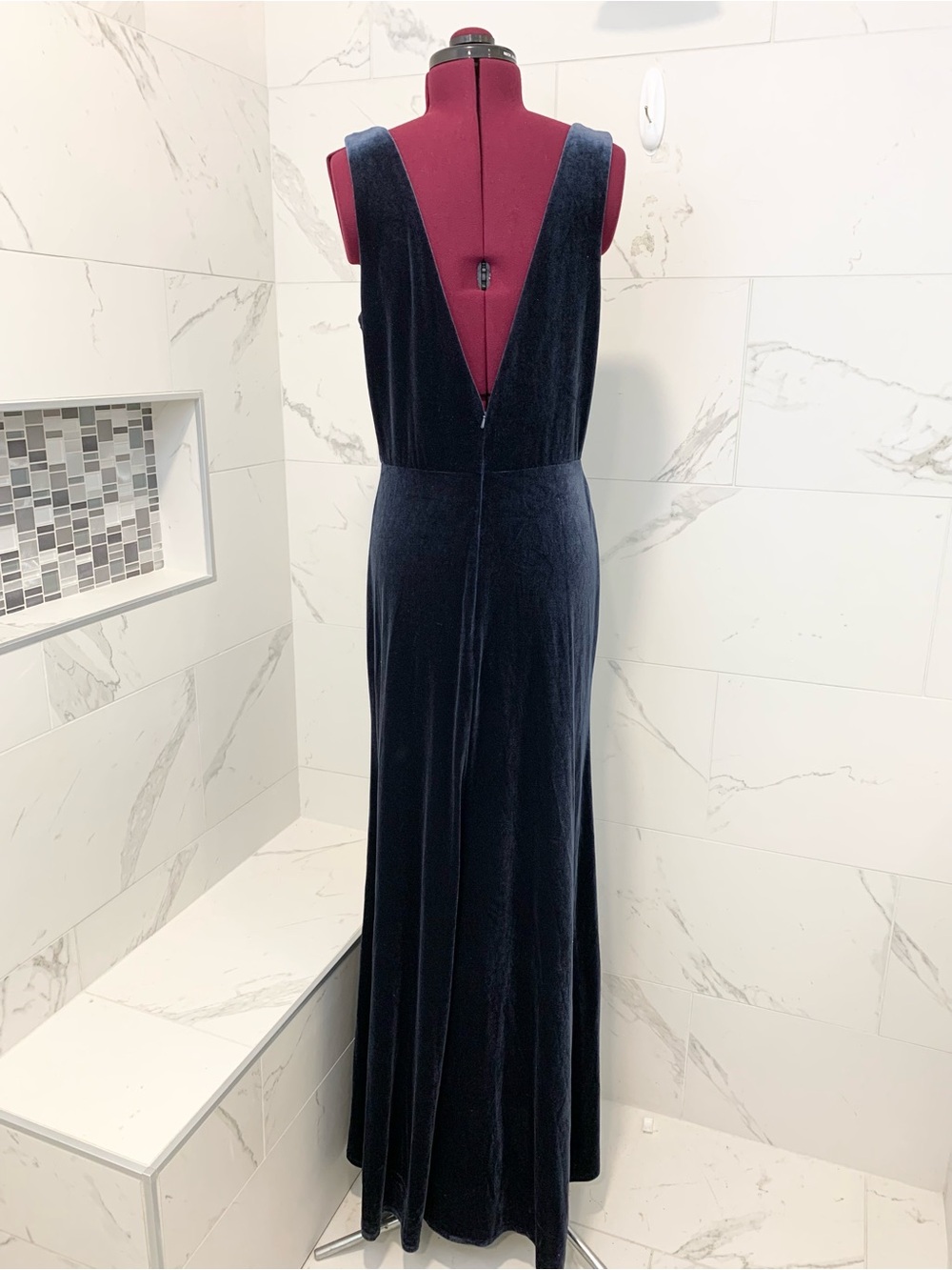 Jenny Yoo Dress V-Neck Navy Velvet Evening Gown 12 - Picture 10 of 15